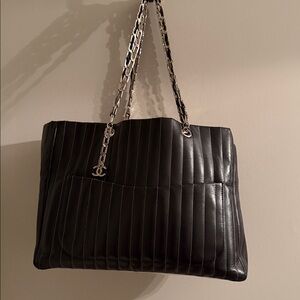 Chanel Mademoiselle Ligne Black Leather Tote Bag